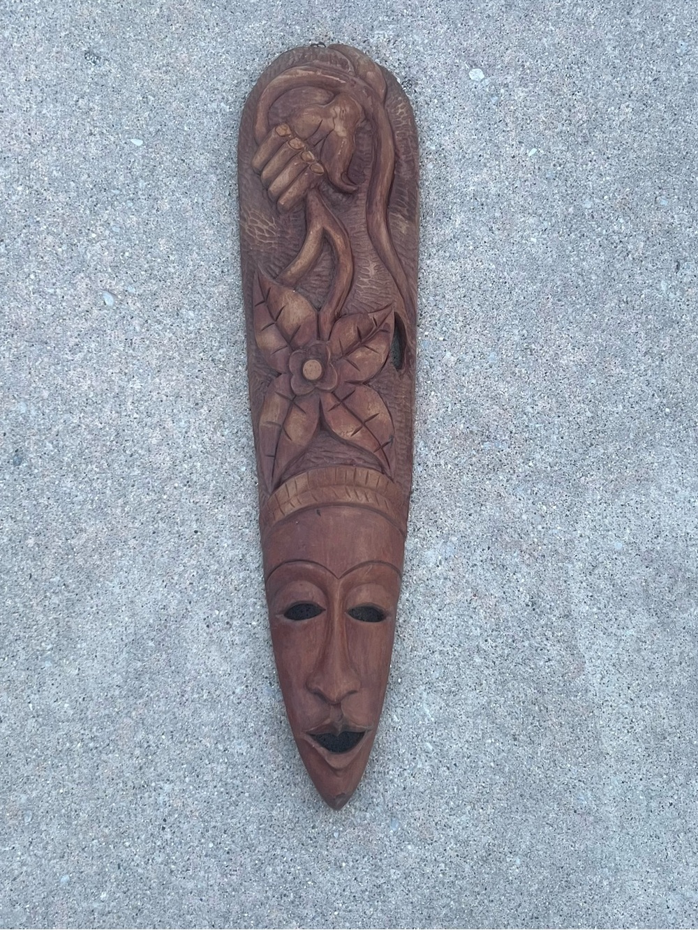 Vintage Brown Hand-Carved Wood Tribal Mask